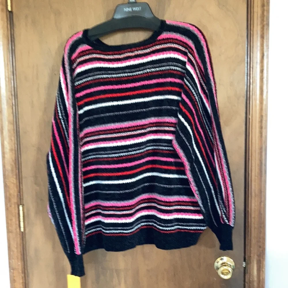 Ruby Rd sweater stripes black with pink red white gray casual office size 3X - Picture 15 of 17